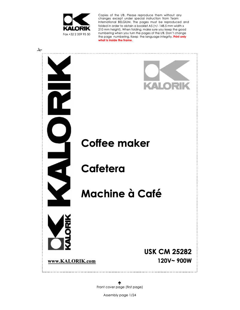 Page n°1 - Manuel utilisateur Kalorik CM-38700