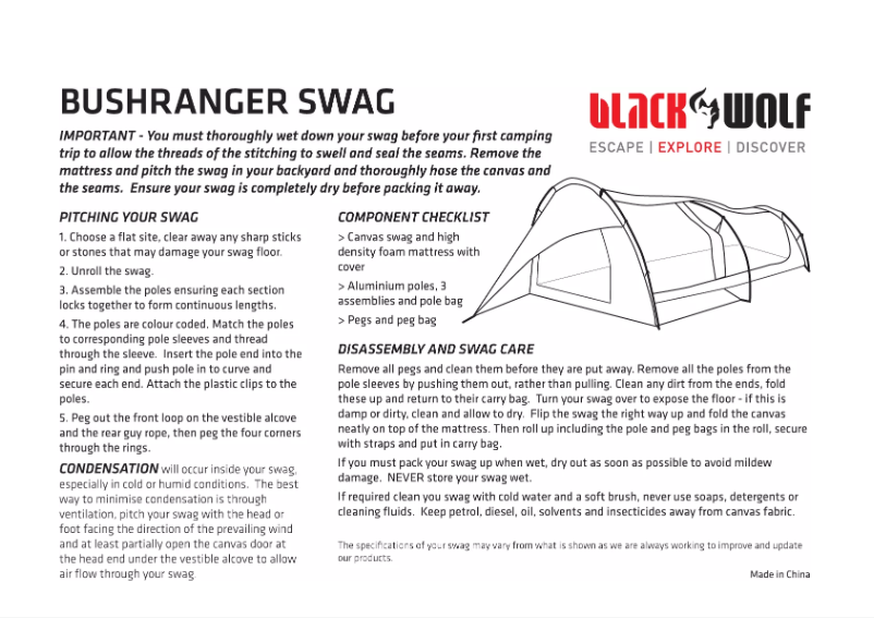 Página 1 del manual Manual de usuario Black Wolf Bushranger Swag