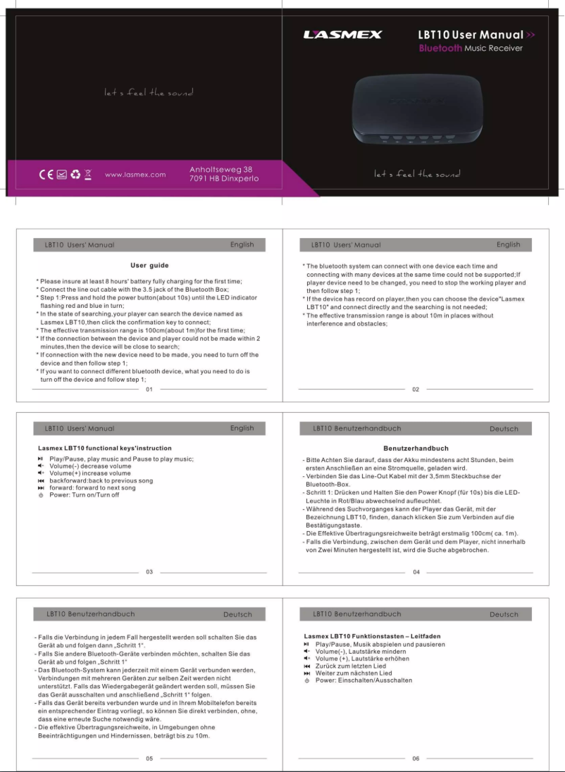 Page 1 de la notice Manuel utilisateur Lasmex LBT-10