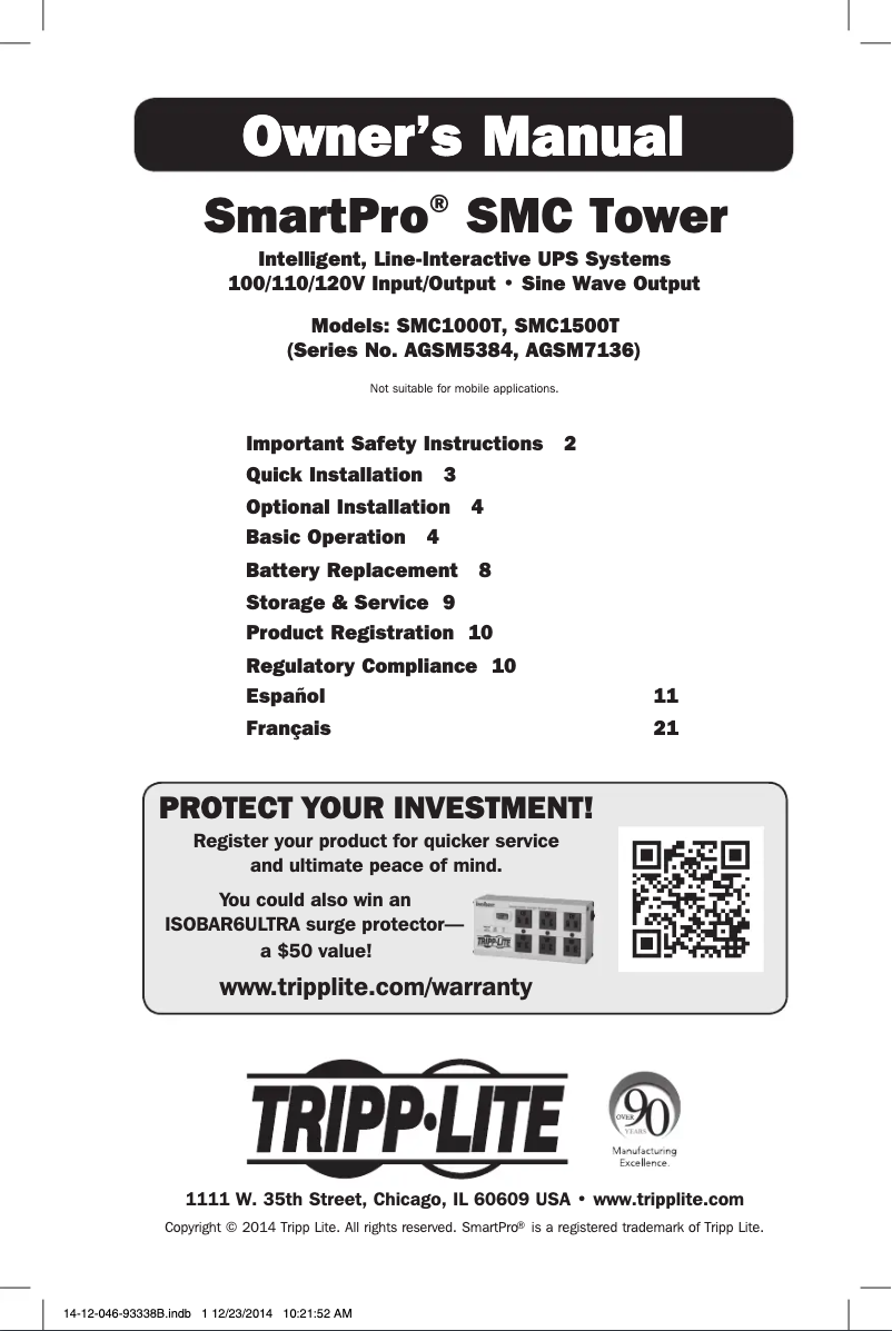 Page n°1 - Manuel utilisateur Tripp Lite SmartPro SMC1500T