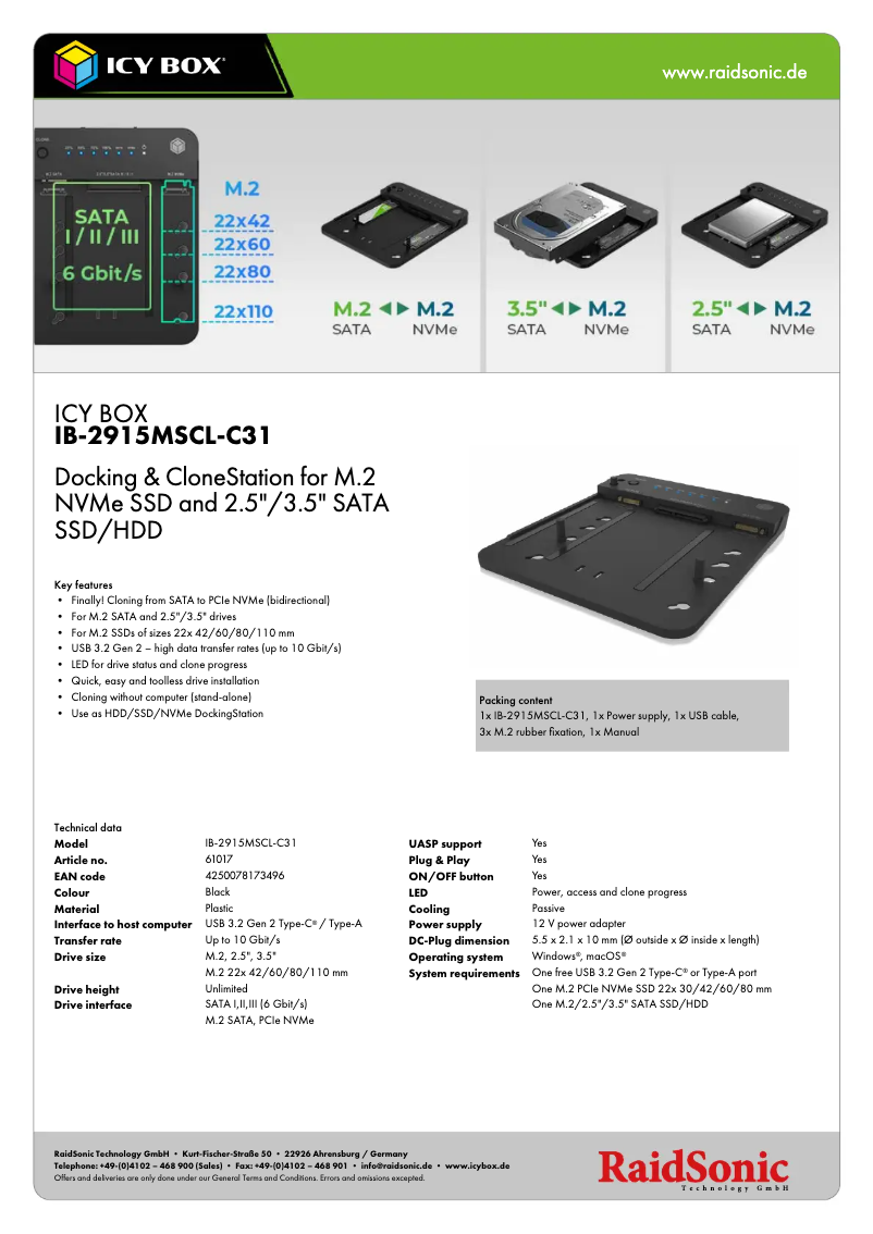 Page n°1 - Fiche technique Icy Box IB-2915MSCL-C31