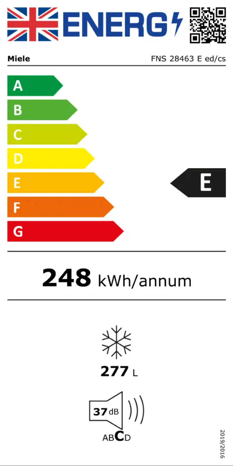 Page 1 de la notice Label énergétique Miele FNS 28463 E ed/cs
