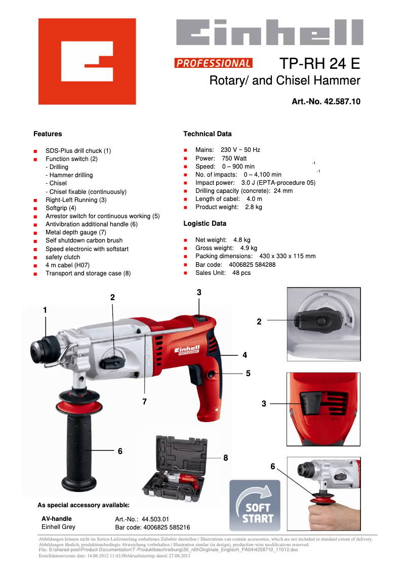 Page n°1 - Fiche technique Einhell TP-RH 24 E