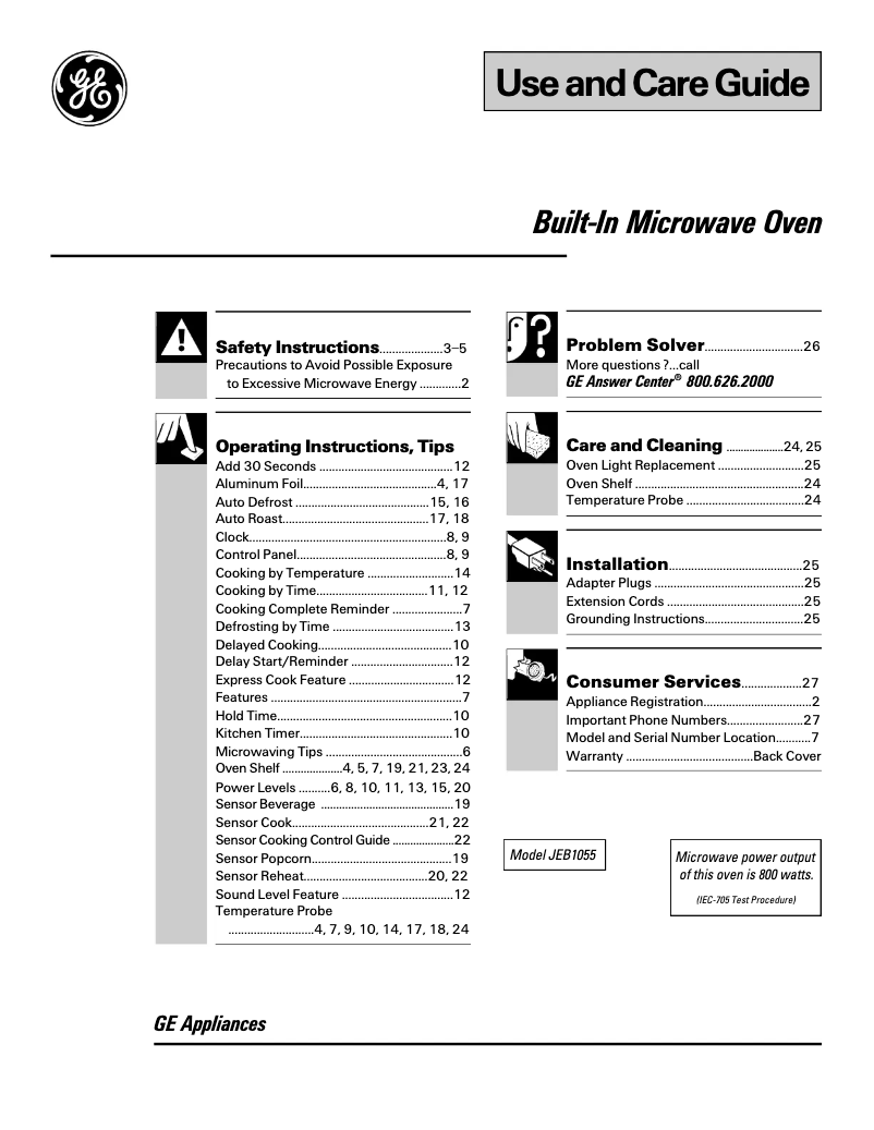 Image de la première page du manuel de l'appareil Profile JEB1055WB