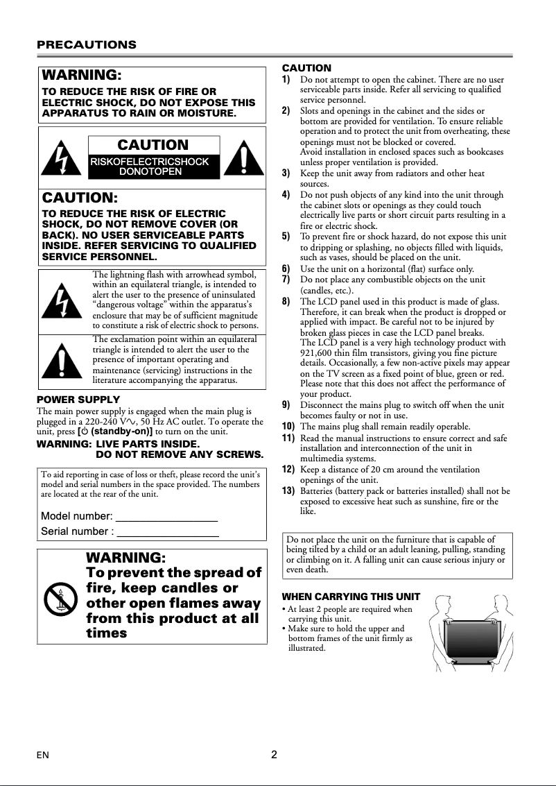 Page 1 de la notice Manuel utilisateur Funai LT8-M40BB