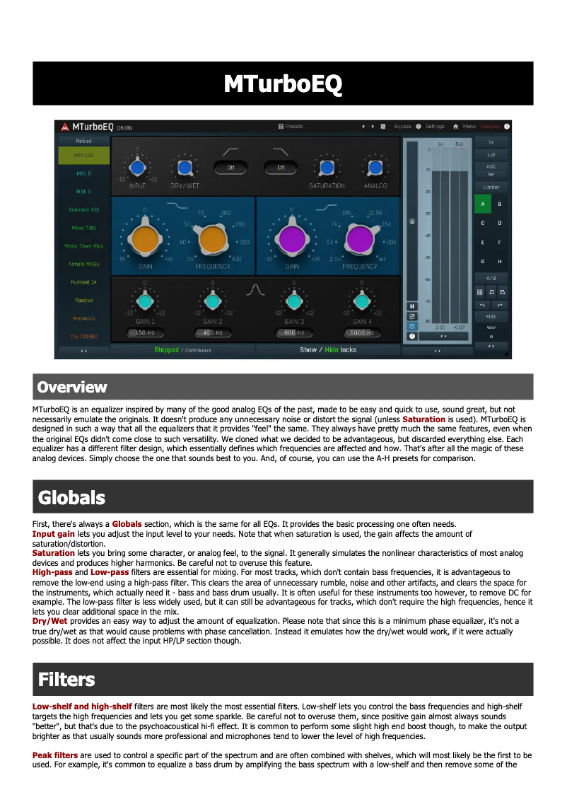 Página 1 del manual Manual de usuario MeldaProduction MTurboEQ