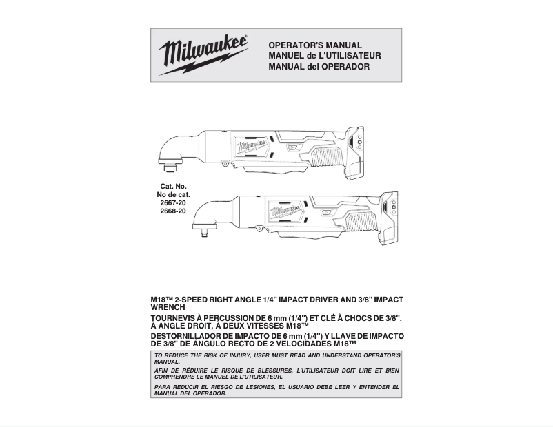Page 1 de la notice Manuel utilisateur Milwaukee 2668-20