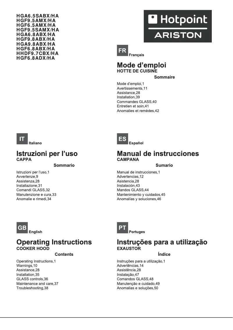 Página 1 del manual Manual de usuario Hotpoint Ariston HGF 9.5S AM X/HA