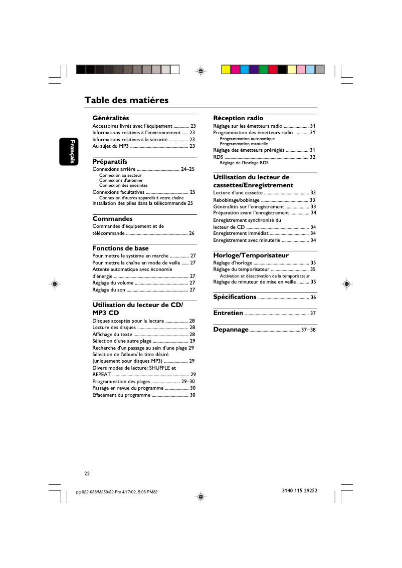 Page n°1 - Manuel utilisateur Philips MC-M250