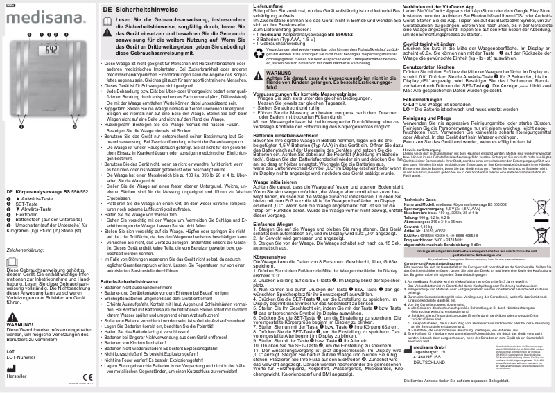 Page 1 de la notice Manuel utilisateur Medisana BS 550 Connect