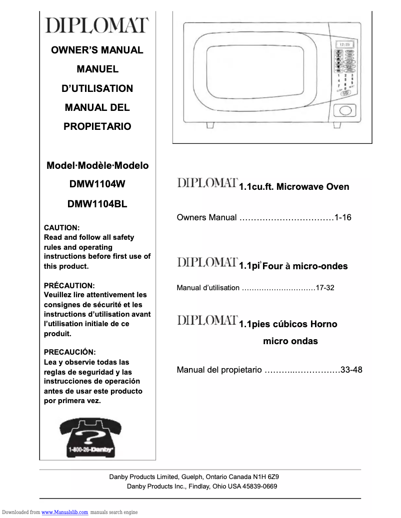 Page n°1 - Manuel utilisateur Diplomat DMW1104W