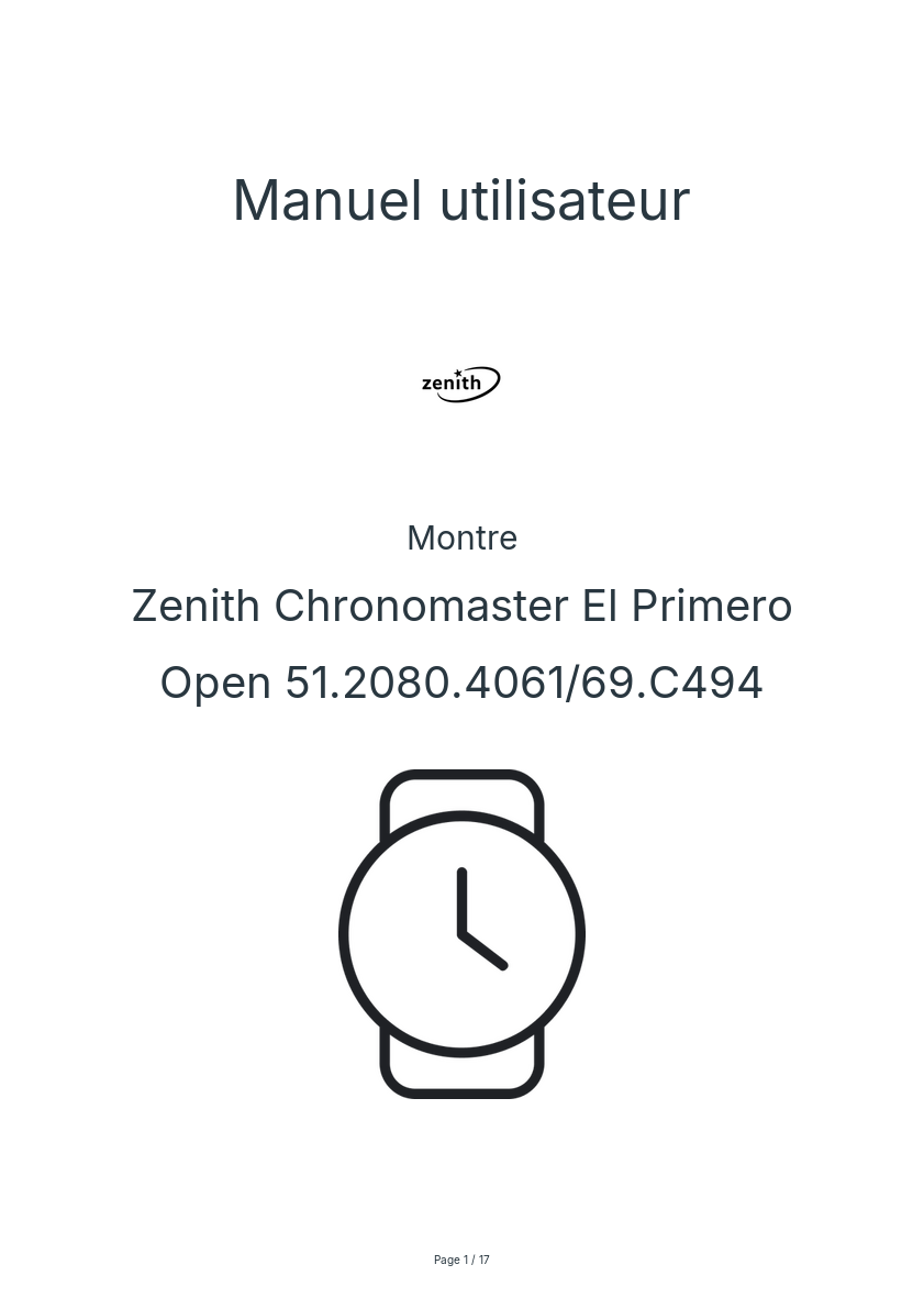Image de la première page du manuel de l'appareil Chronomaster El Primero Open 51.2080.4061/69.C494