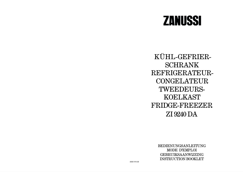 Page 1 de la notice Manuel utilisateur Zanussi ZI 9240 da