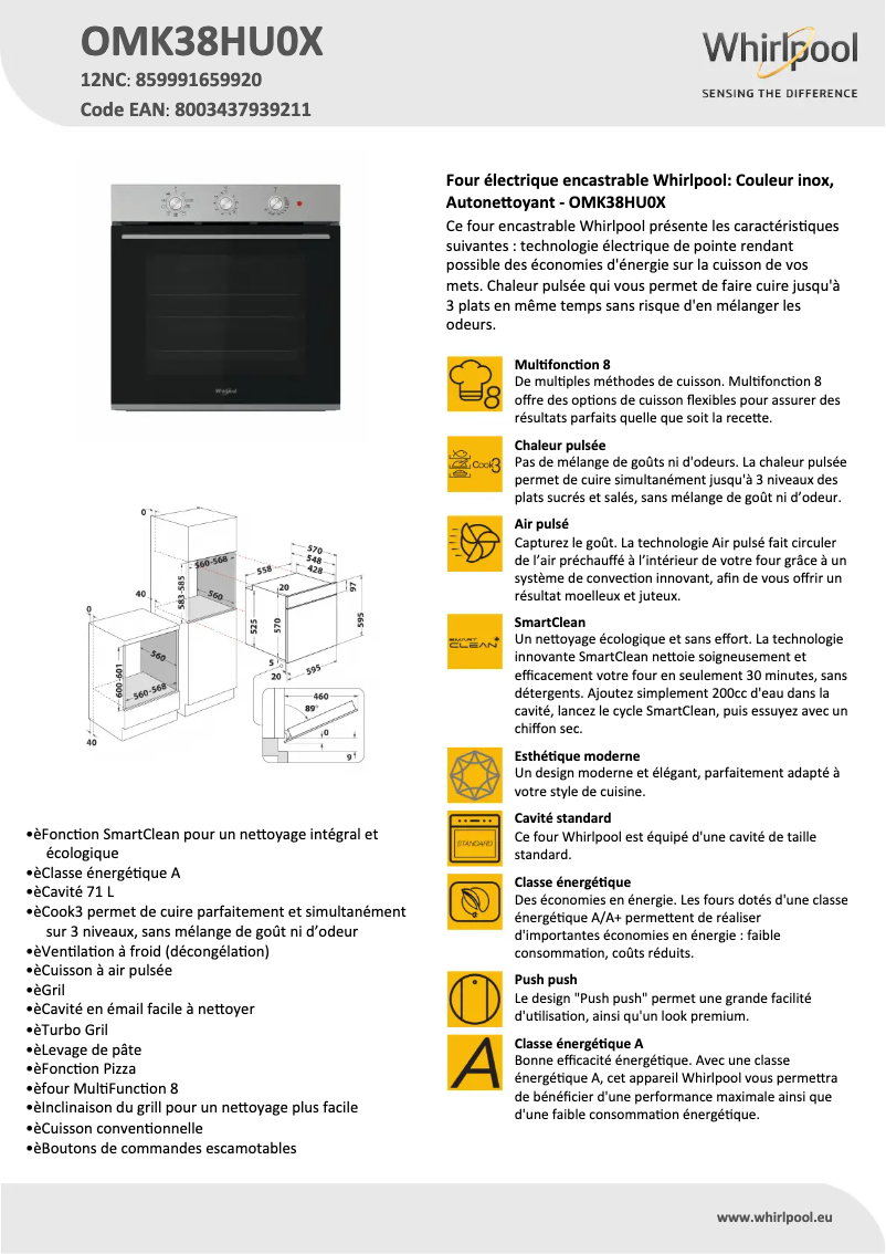 Página 1 del manual Ficha técnica Whirlpool OMK38HU0X
