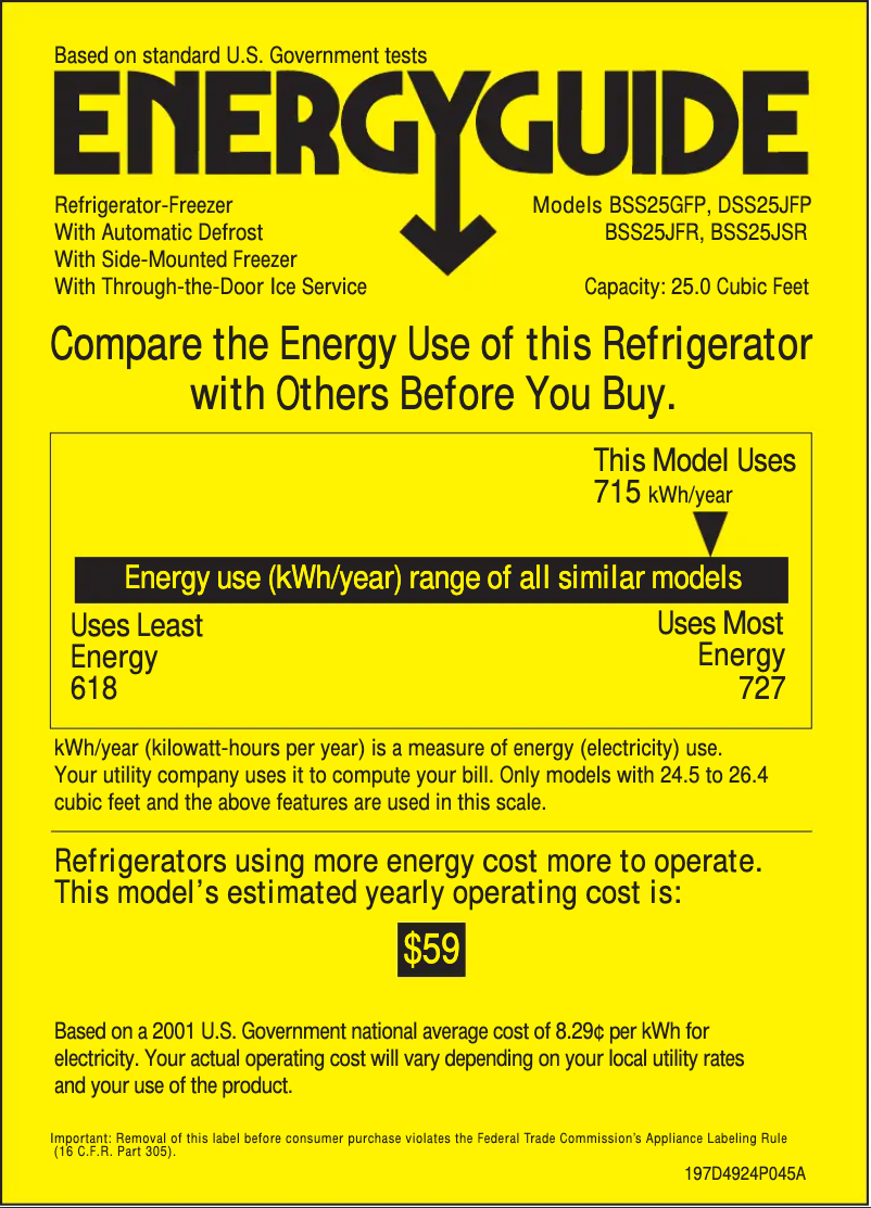 Page 1 de la notice Label énergétique GE BSS25JSRSS