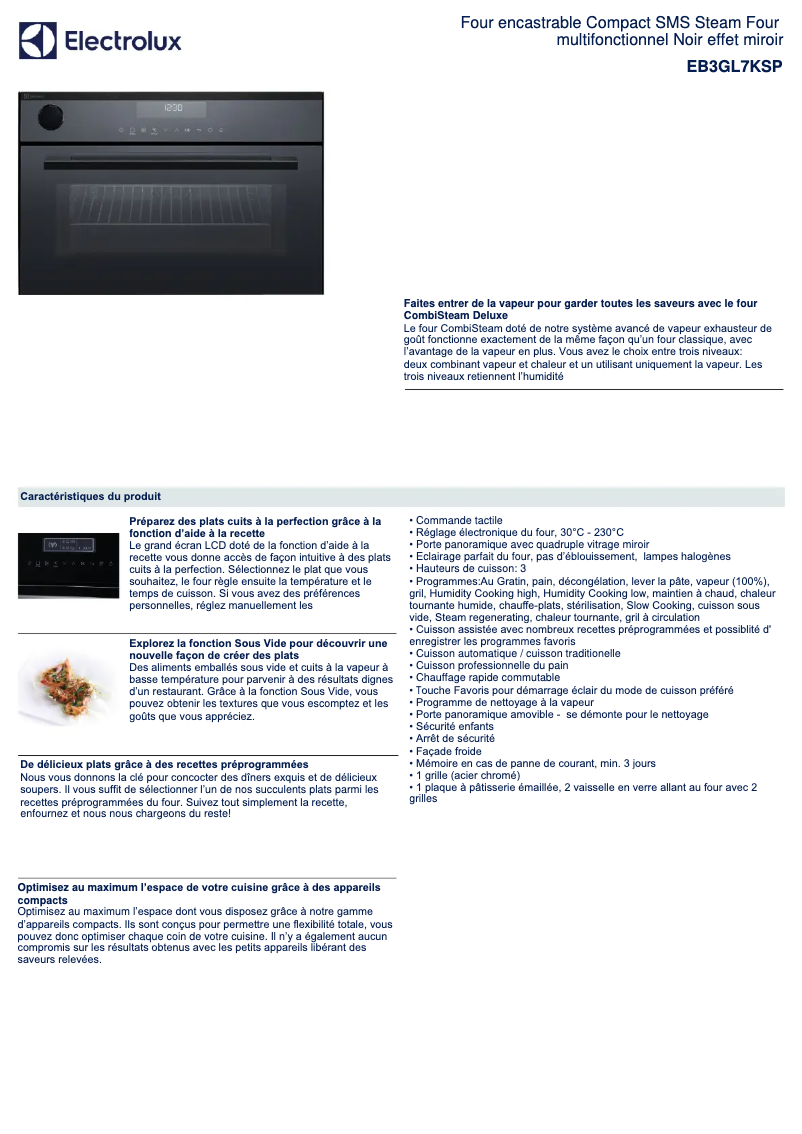 Página 1 del manual Ficha técnica Electrolux EB3GL7KSP