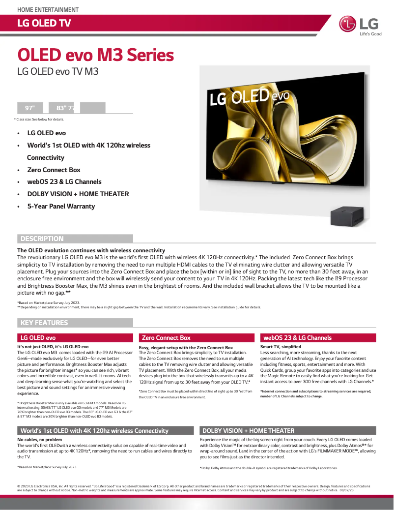 Page n°1 - Fiche technique LG OLED97M3PUA