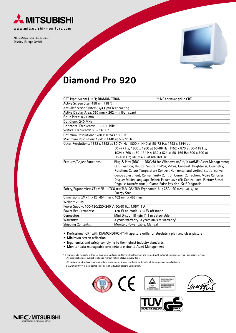 Página 1 del manual Manual de usuario NEC Diamond Pro 920