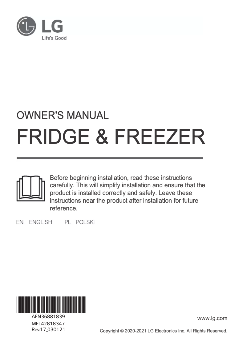 Page 1 de la notice Manuel utilisateur LG GBB940BMQZT