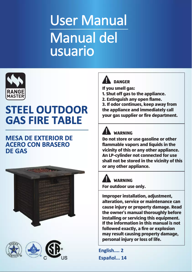 Page 1 de la notice Manuel utilisateur Ambiano Gas Fire Table 50440