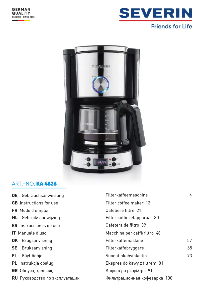 Page 1 de la notice Manuel utilisateur Severin KA 4826