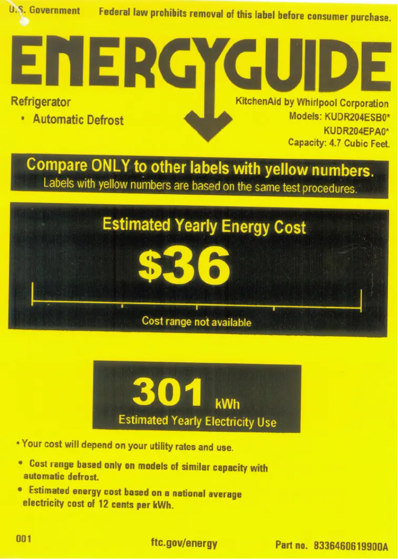 Página 1 del manual Etiqueta energética KitchenAid KUDR204ESB