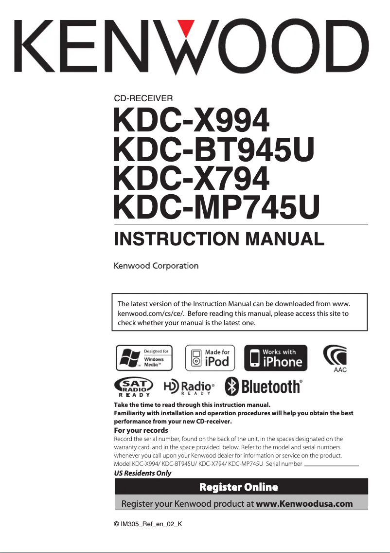 Page n°1 - Manuel utilisateur Kenwood eXcelon KDC-X994