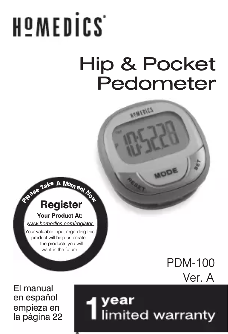 Page n°1 - Manuel utilisateur Homedics Hip & Pocket PDM-100A