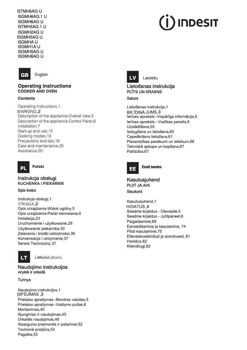 Page 1 de la notice Manuel utilisateur Indesit I5GMH5AG(W) U