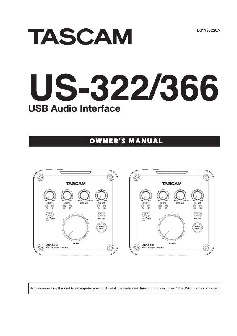 Page 1 de la notice Manuel utilisateur Tascam US-366