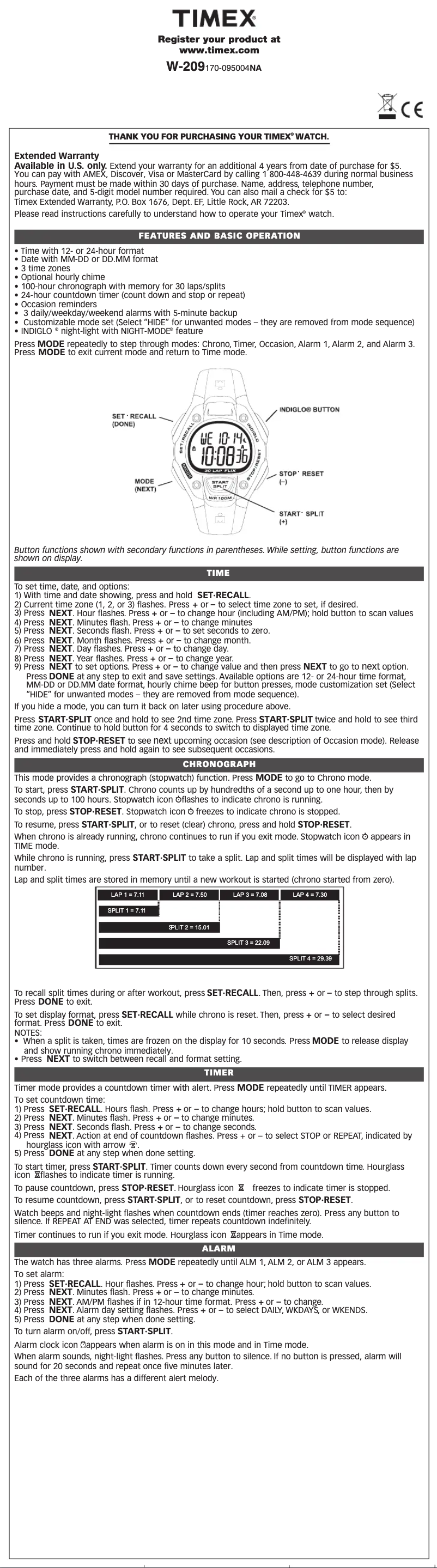 Page 1 de la notice Manuel utilisateur Timex T5K755