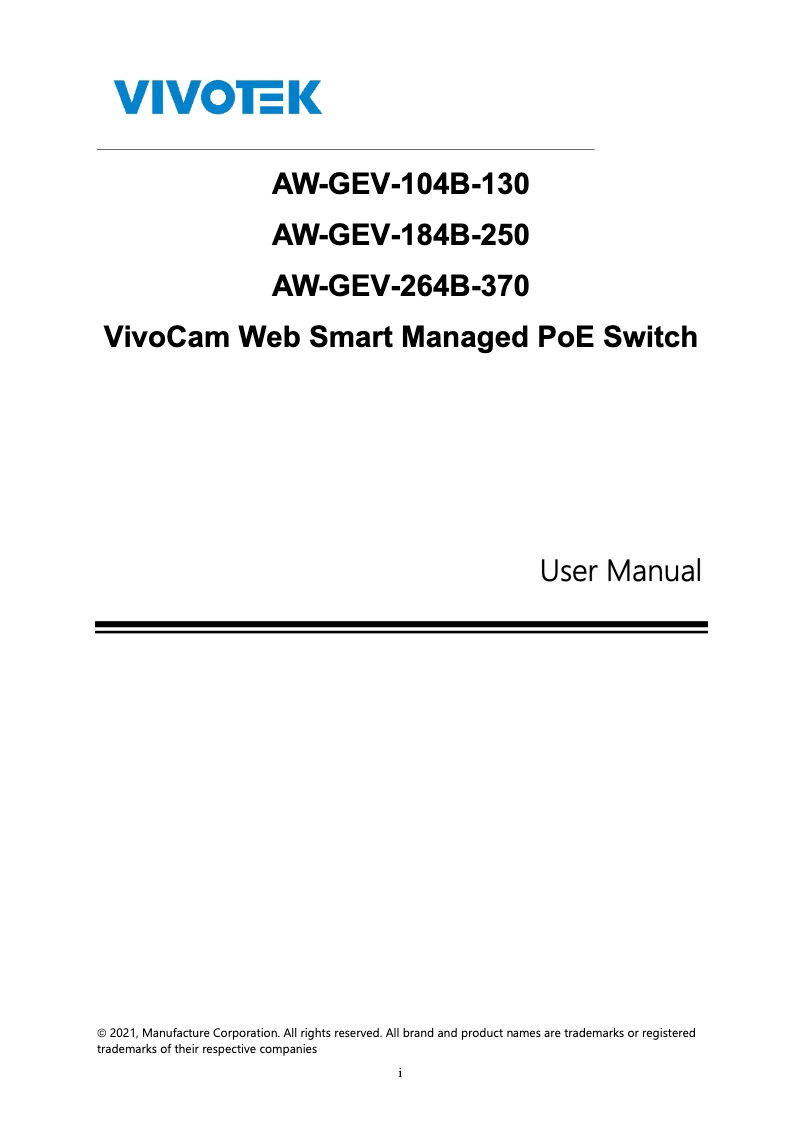 Page 1 of the manual User Manual Vivotek AW-GEV-184B-250