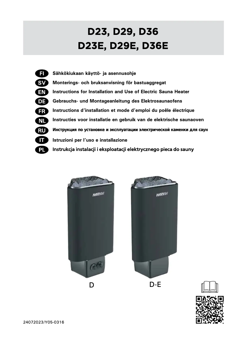 Page n°1 - Manuel utilisateur Harvia Delta HDE294M