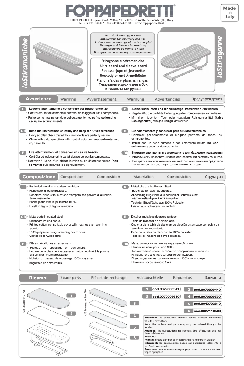 Page n°1 - Manuel utilisateur Foppapedretti LoStiramaniche