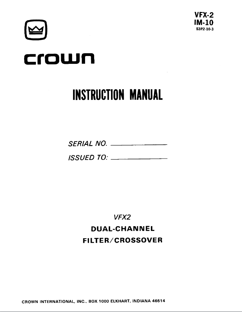 Page n°1 - Manuel utilisateur Crown VFX-2