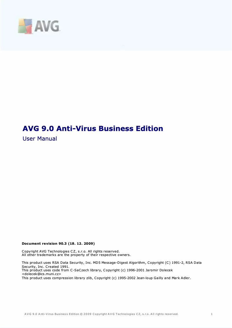 Page 1 de la notice Manuel utilisateur AVG Anti-Virus Business Edition 9.0