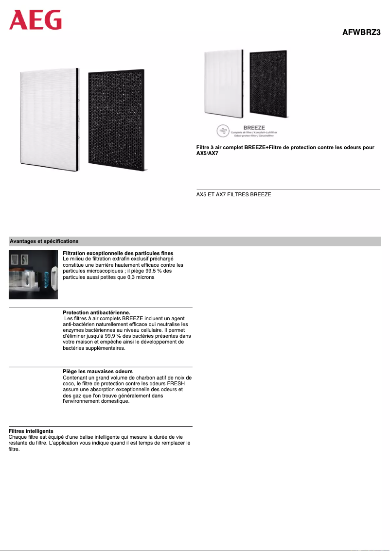 Page 1 de la notice Manuel utilisateur AEG AFWBRZ3