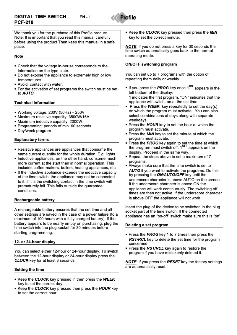 Image de la première page du manuel de l'appareil PCF-218