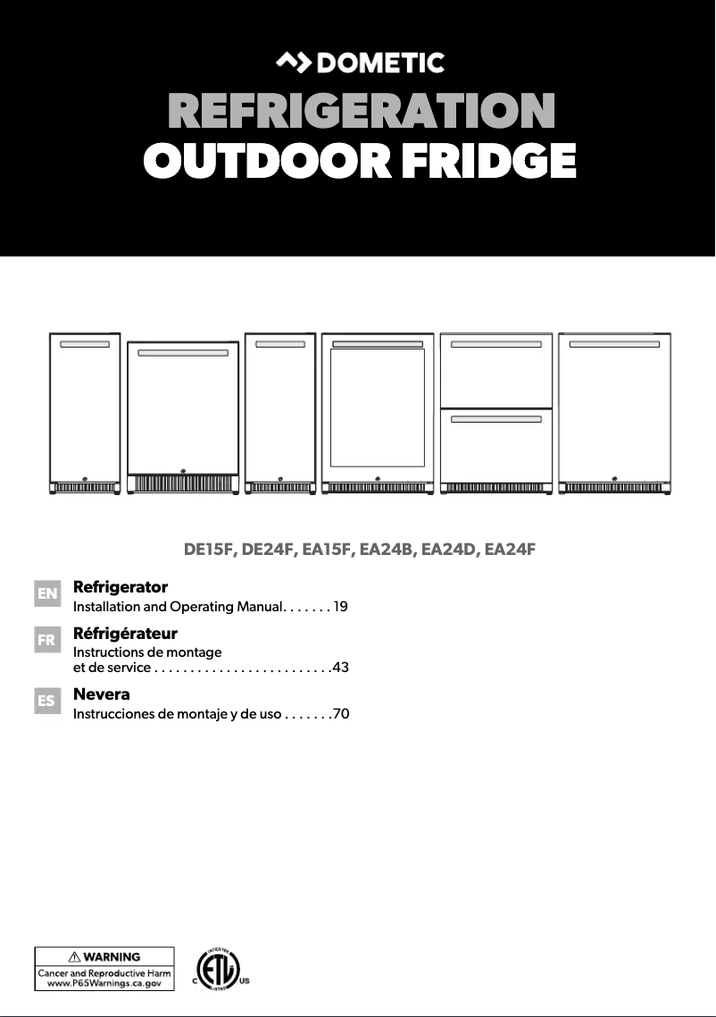 Página 1 del manual Guía de instalación Dometic DE15F
