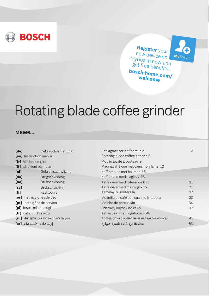 Page 1 de la notice Manuel utilisateur Bosch MKM6003