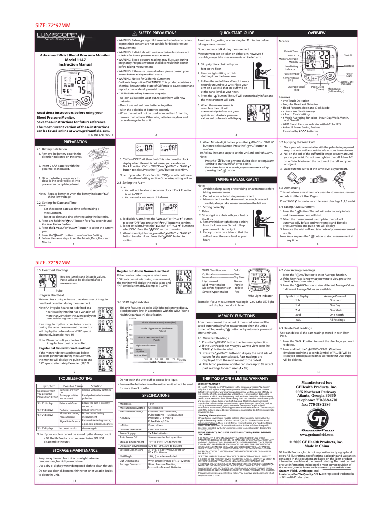 Page 1 de la notice Manuel utilisateur Lumiscope 1147
