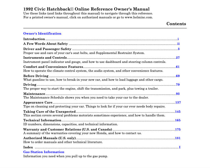 Image de la première page du manuel de l'appareil Civic (1992)