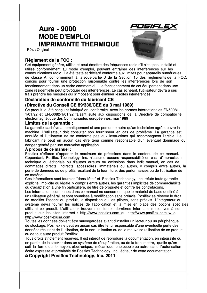 Page 1 de la notice Manuel utilisateur Posiflex AURA PP-9000