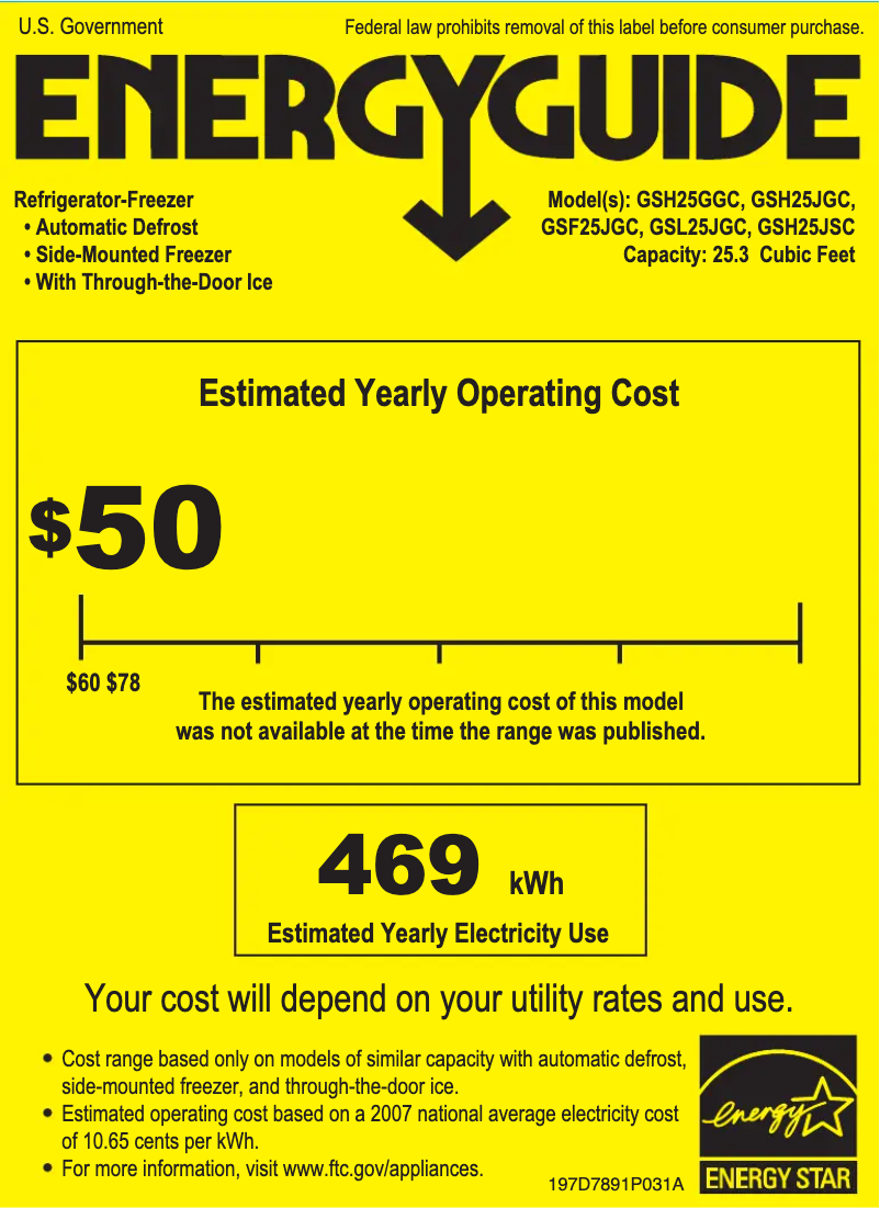Page 1 of the manual Energy Label GE GSL25JGCLS