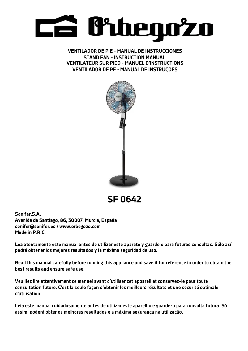 Page n°1 - Manuel utilisateur Orbegozo SF 0642