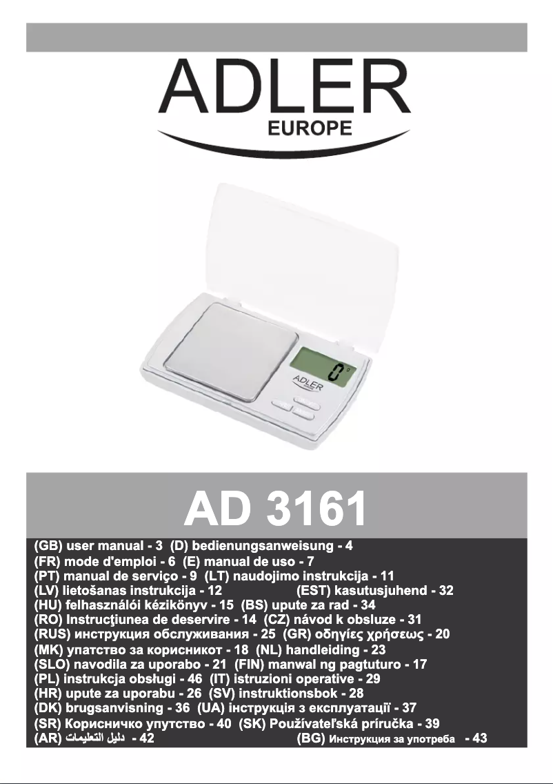 Page n°1 - Manuel utilisateur Adler AD 3161