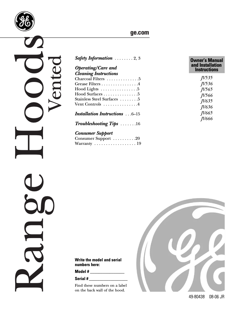 Page 1 de la notice Guide d'installation GE Profile JV565HCC