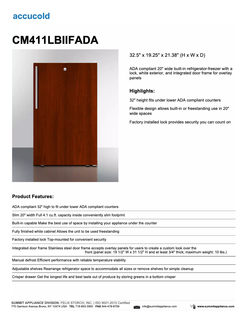 Page 1 of the manual Technical Sheet Summit CM411LBIIFADA