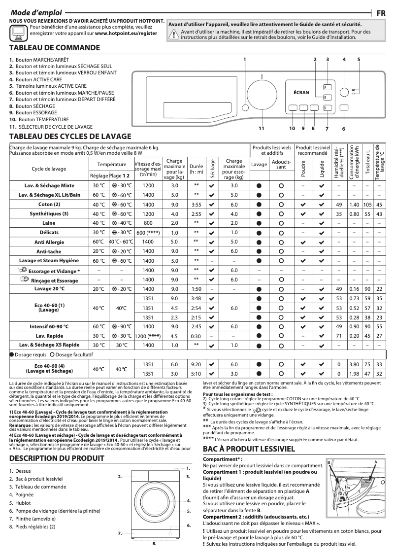Page 1 de la notice Manuel utilisateur Hotpoint NDB9636KAFR