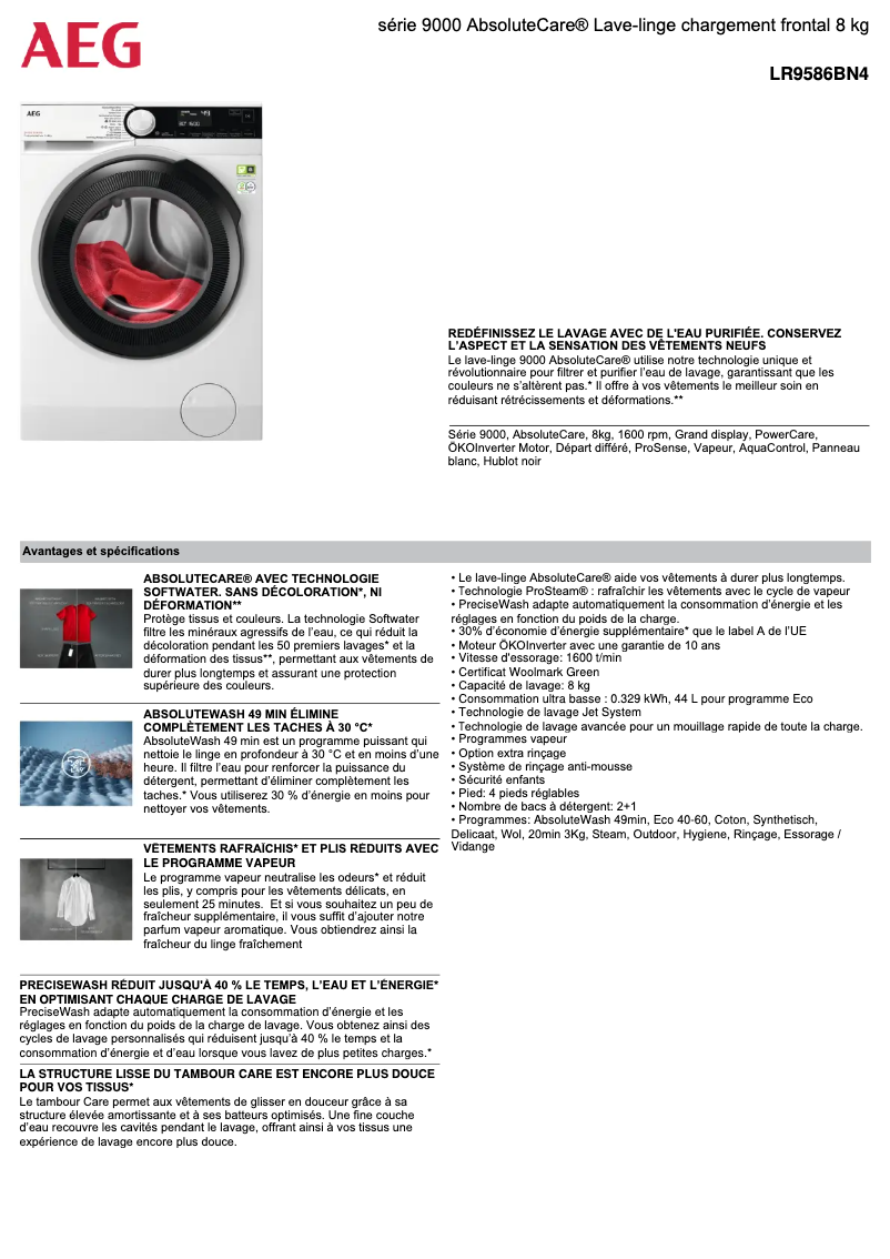 Página 1 del manual Ficha técnica AEG LR9586BN4